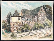Fritz Beckert (1877-1962), Ansicht des unterfränkischen Schlosses Ebelsbach, Aquarell und