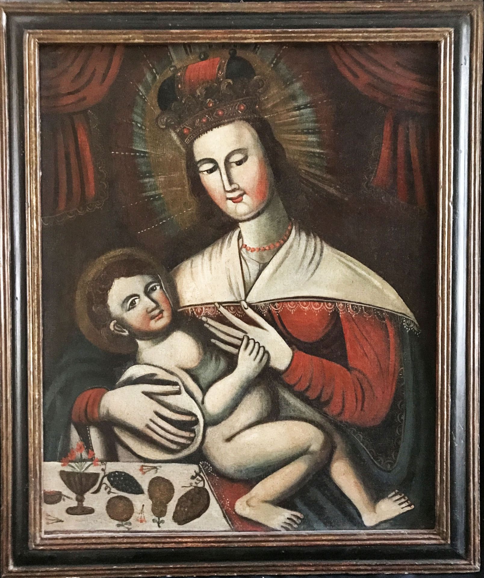 Unbekannter Künstler des 17. Jhds., Maria mit dem Jesuskind im Arm: die bekrönte Muttergottes in der - Image 3 of 3