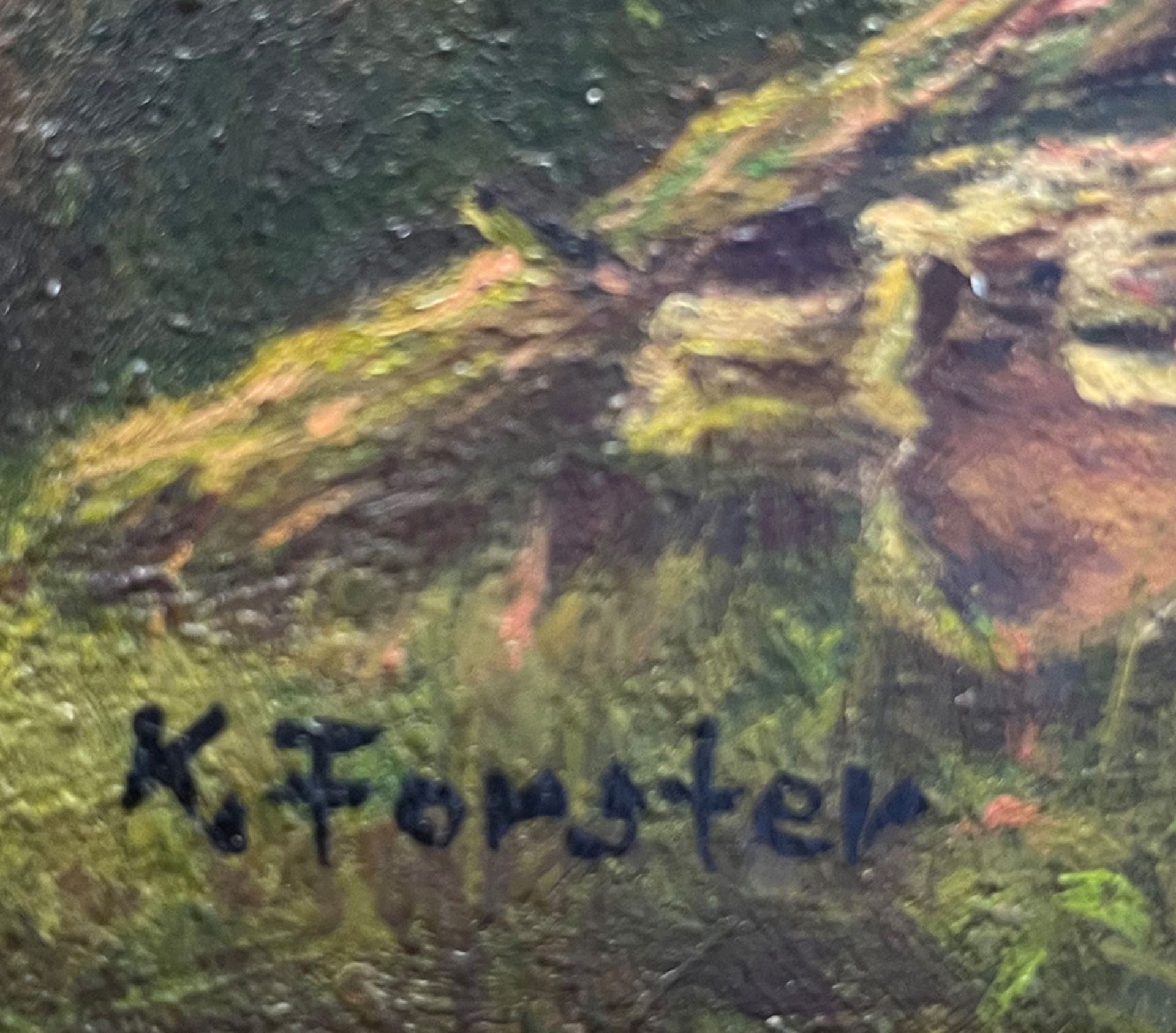 K. Forster, 2 Bilder: Schafe mit Lämmern auf der Weide, links davon Hühner, 30 x 40 cm; Schafe mit - Image 6 of 8