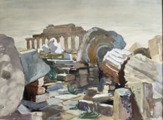 Karl Clobes (1912-1996), Ruinenlandschaft auf der Akropolis, signiert und datiert '41, Aquarell,