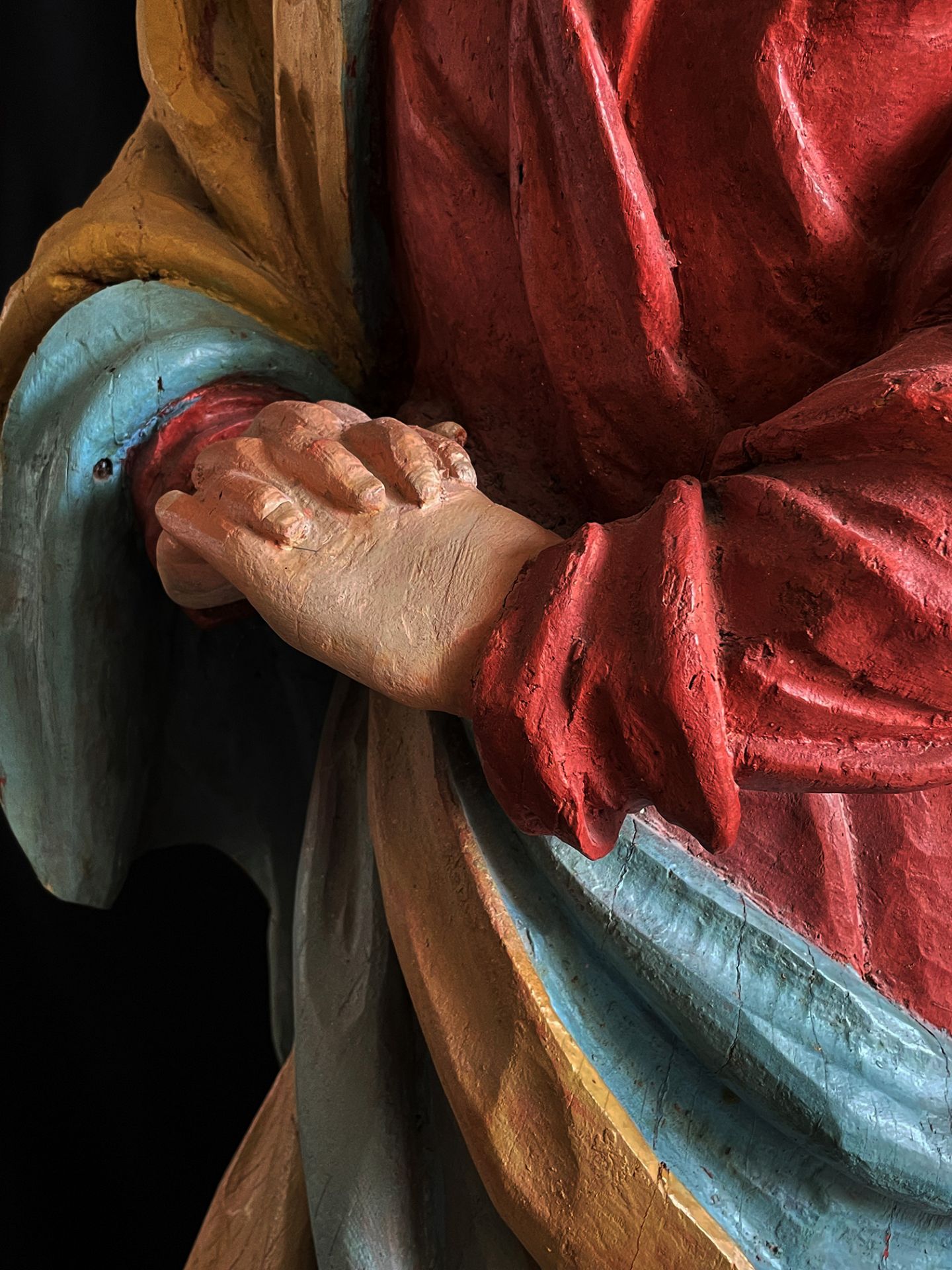 Franken, 18./19. Jh., Maria als Schmerzensmutter, in rot-blauer, faltenreicher Gewandung, mit - Image 3 of 7