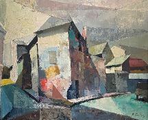 Olivier FOSS (1920-2002). Cubist street scene,48 x 60 cm