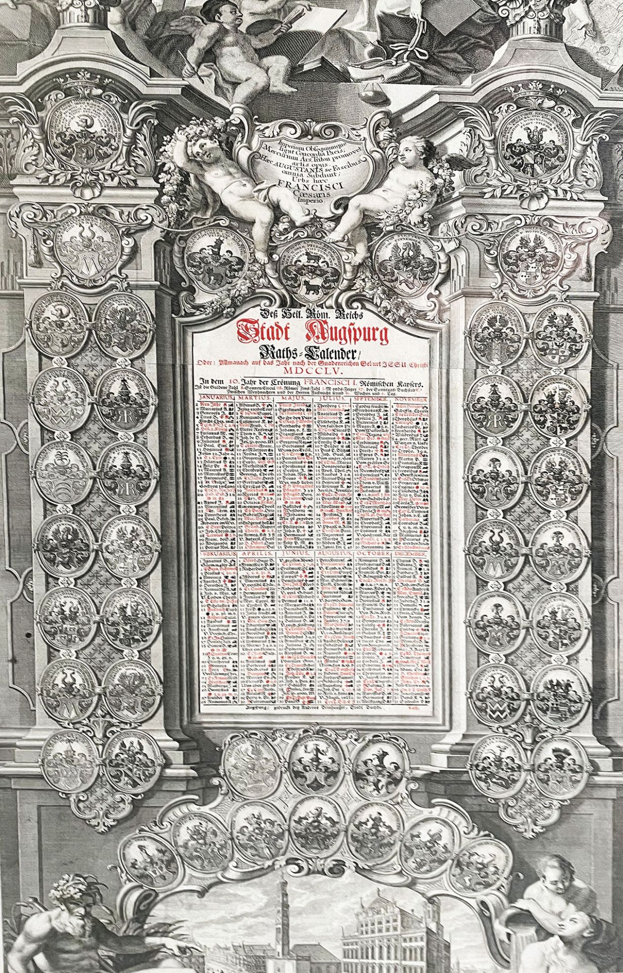 Konvolut Kalenderblätter: 1 x Augsburger Ratskalender 1755 "Des Heil. Röm. Reichs Stadt Augsburg - Image 6 of 6