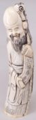 China, 19. Jh., Shoulao (Gott des langen Lebens), Elfenbein, Spruchband mit Schriftzeichen,