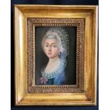 Unbekannter Künstler, 18. Jh., Portrait einer Dame mit blauen Augen, Öl auf Holz, 24 x 18 cm