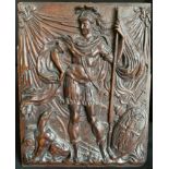 Relief um 1800, Holz, Soldat, Krieger mit Hund, Aktaion?, 33 x 26 cm