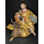 Heiliger Lukas, 18. Jh., Holz, prächtige barocke Plastik mit Evangelisten Lukas und dem Stier,