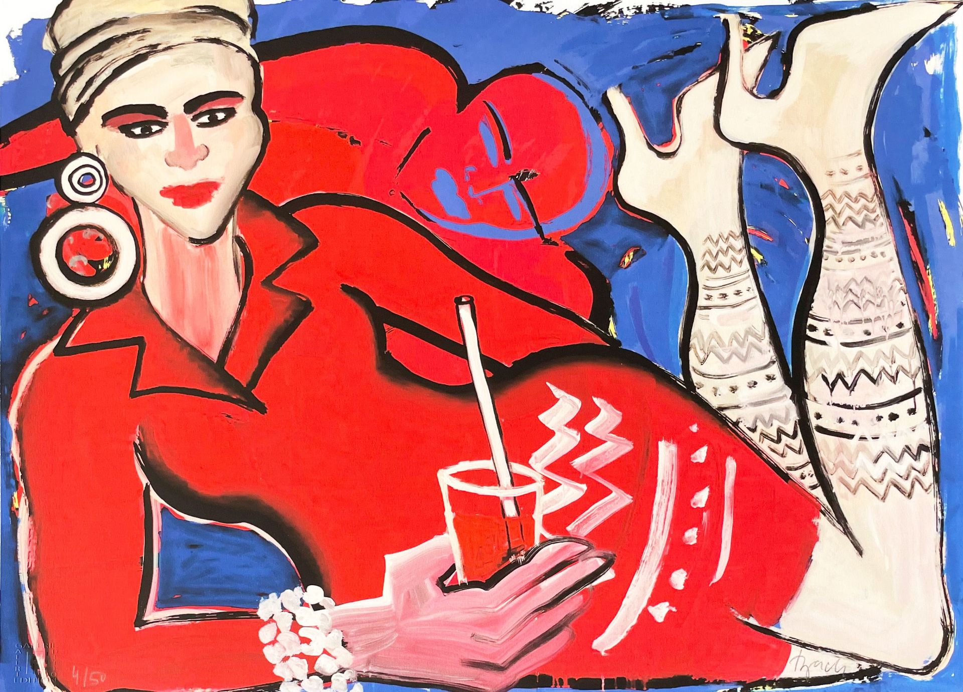 Elvira Bach (*1951), zwei Farblithographien: Liegende Dame in Rot, sign. und num 4/50, 45 x 61 cm; - Bild 2 aus 6