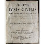 Corpus Iuris Civilis (C.I.C.; auch CICiv), Göttingen ab 1776; 2 Bände, Buchdeckel lose