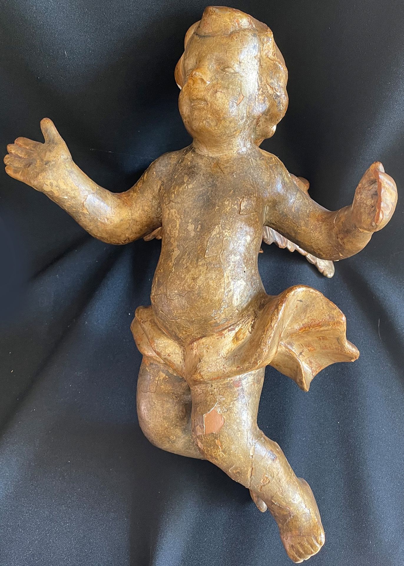 2 Putti, Putten, Holz 18. Jh., gefasst, Altersspuren, H. je Putto 43 cm - Image 2 of 4