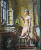 Oskar MARTIN-AMORBACH (1897-1987), Nackte junge Frau mit einem Brief in der Hand, Öl/Lwd, Geschenk