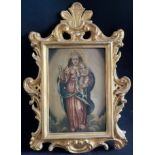 Strahlenkranzmadonna mit Rosenkranz, 17./18. Jh., Öl auf Kupferplatte, 18 x 12 cm, mit Rahmen 30 x