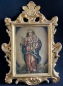 Strahlenkranzmadonna mit Rosenkranz, 17./18. Jh., Öl auf Kupferplatte, 18 x 12 cm, mit Rahmen 30 x