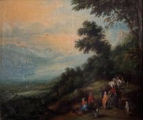 Unbekannter Künstler, Landschaft mit Lasttieren und Zigeunern, unten links: Paisaje de Jan