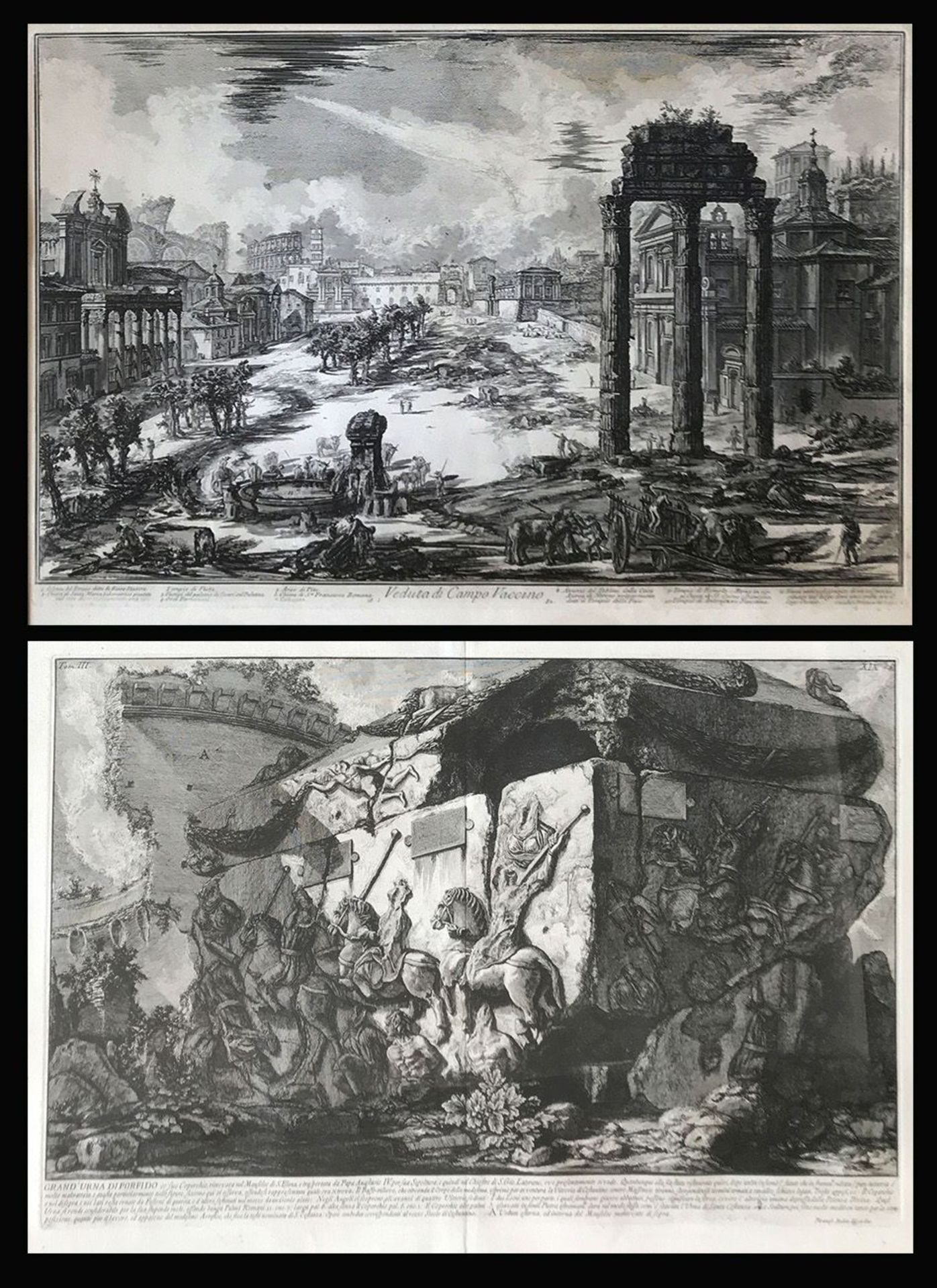 Giovanni Battista Piranesi (1720 Venedig - Rom 1778), 2 Radierungen: "Veduta di Campo Vaccino",