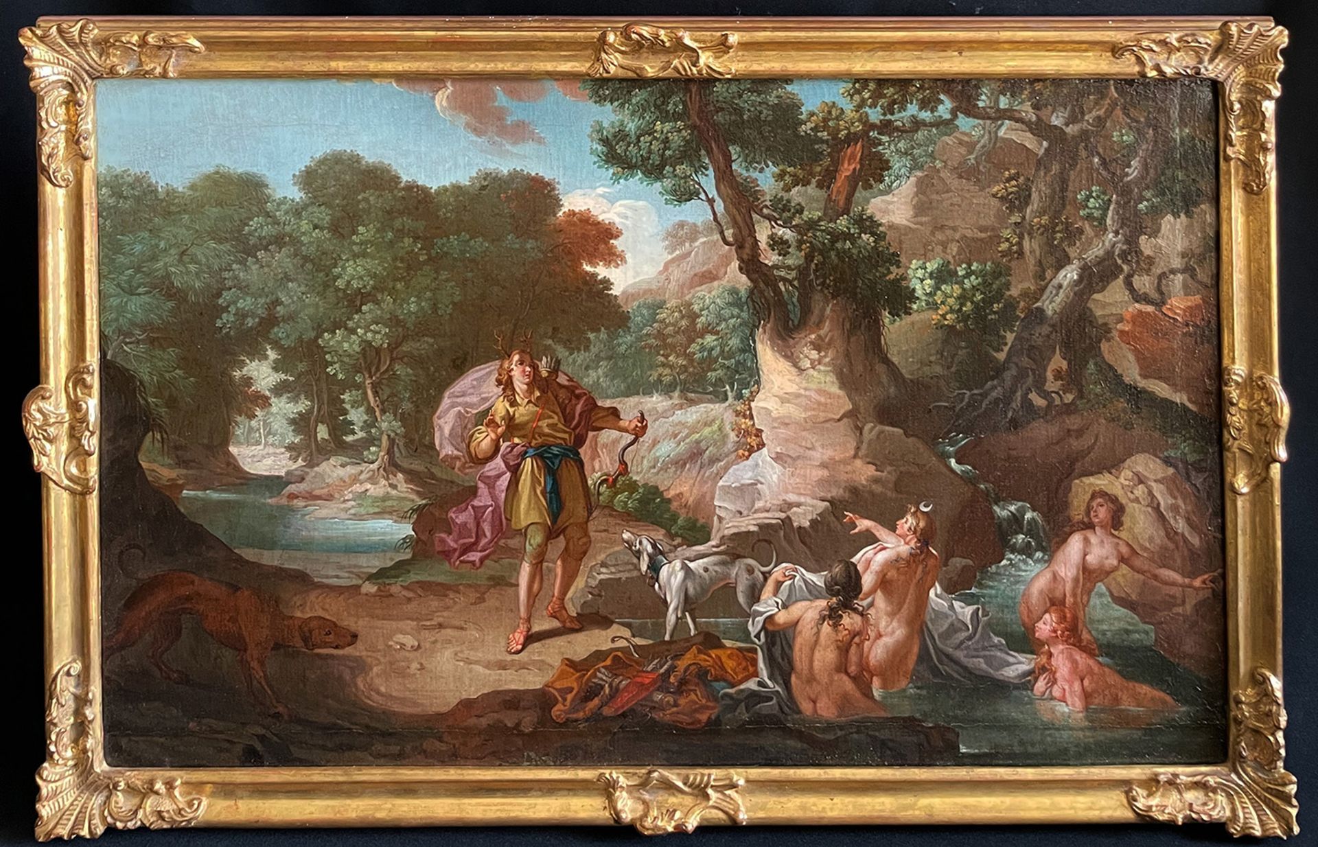 Unbekannter Künstler, Niederlande, um 1700, Vielfiguriges, mytholgisches Thema inmitten einer - Bild 4 aus 6