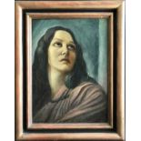 Alfons Klühspies (1899-1975), Frauenportrait: eine Dame, vielleicht Maria, mit dunklen Haaren blickt