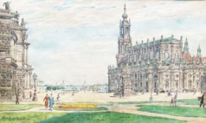 Fritz Beckert (1877-1962), Theaterplatz in Dresden mit Blick auf die Katholische Hofkirche sowie