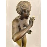 C. A. Söding, Bronzefigur (Höhe 33 cm), Jugendstil Aktfigur, stehender Frauenakt mit Schale, in