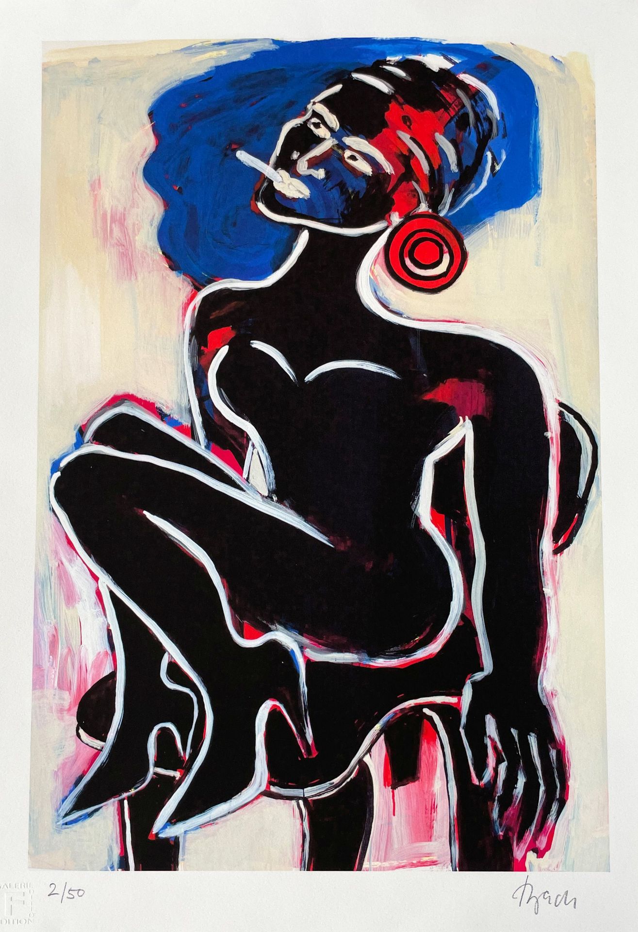 Elvira Bach (*1951), zwei Farblithographien: Liegende Dame in Rot, sign. und num 4/50, 45 x 61 cm; - Bild 3 aus 6