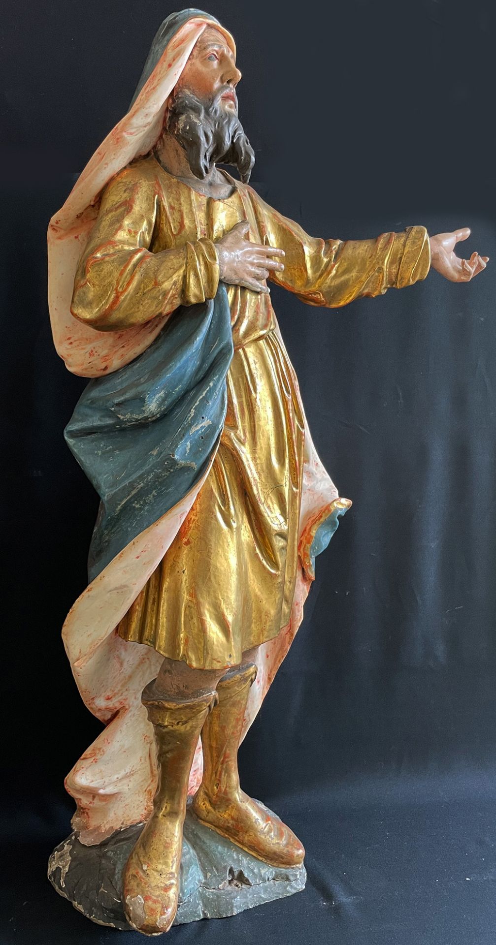 Süddeutsch 18. Jh. Alttestamentarische Figur eines bärtigen Mannes in faltenreichem Gewand mit - Image 4 of 8