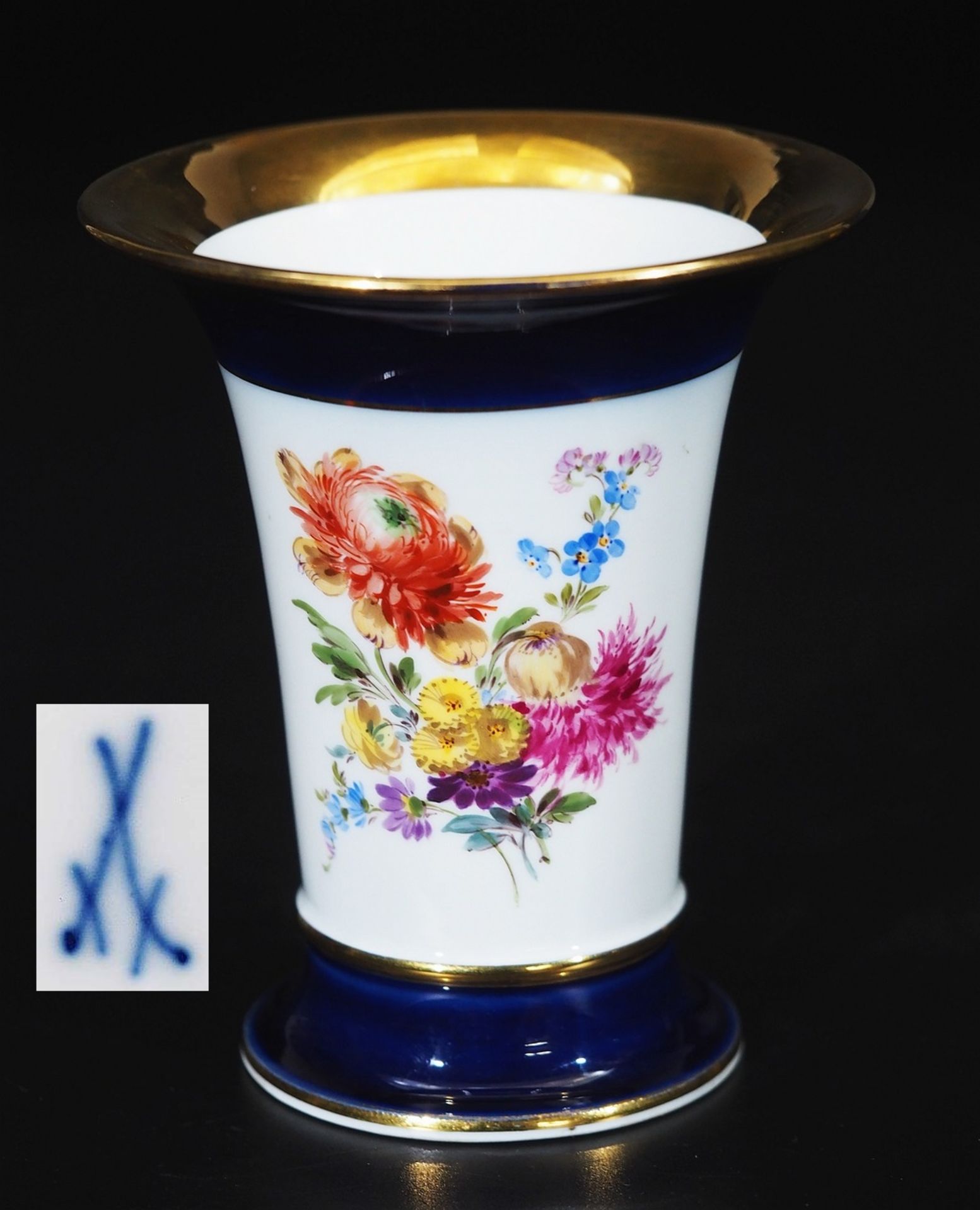 Kobaltrand-Vase, MEISSEN 1860 - 1923, 1. Wahl.