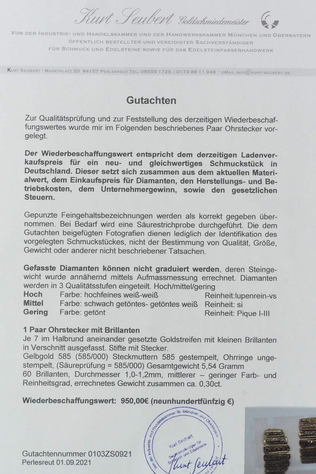 Paar Ohrstecker, 585er Gelbgold geprüft mit Brillanten. - Bild 6 aus 6