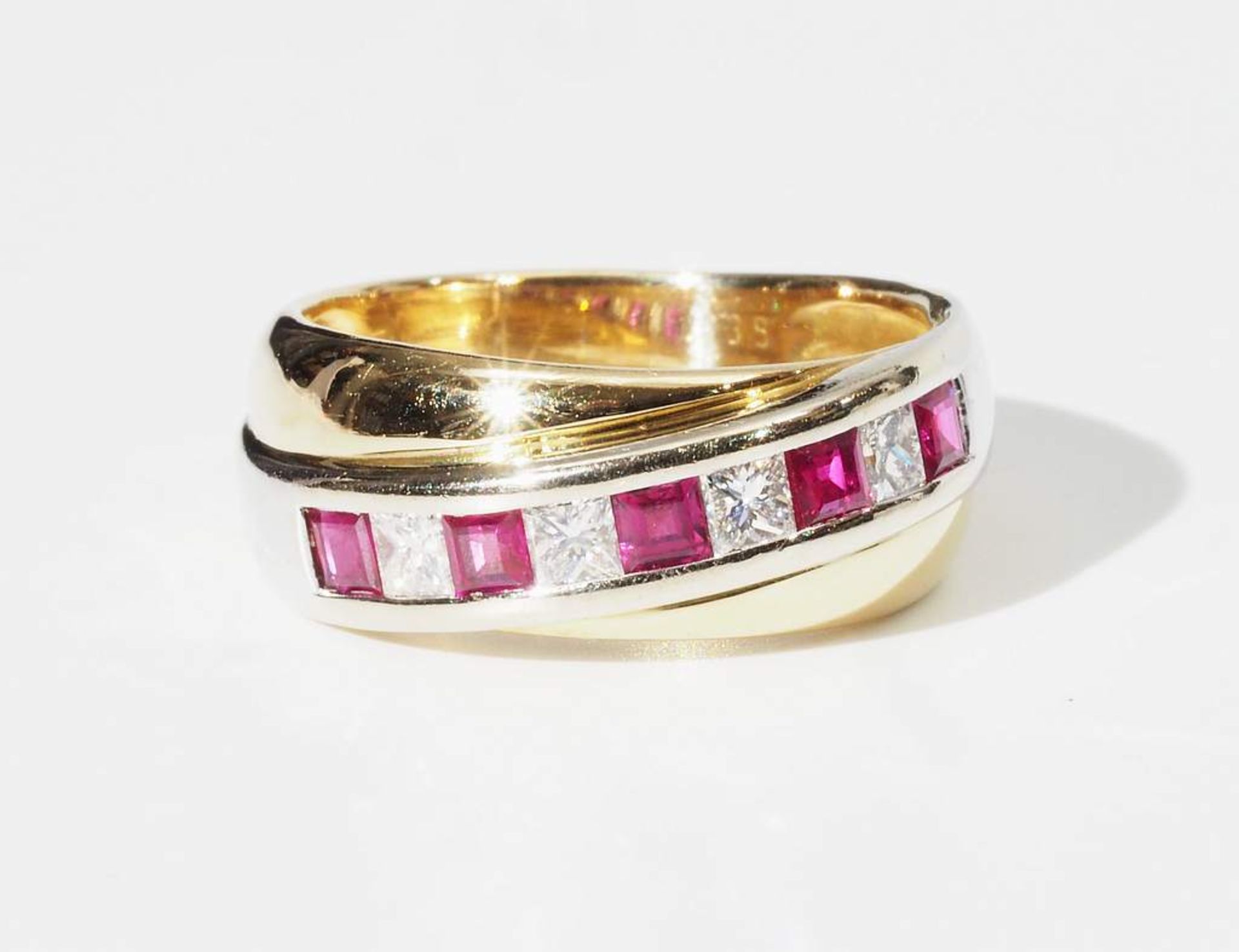 Ring, 750er Gelbgold mit Brillanten und Rubinen. - Bild 3 aus 6