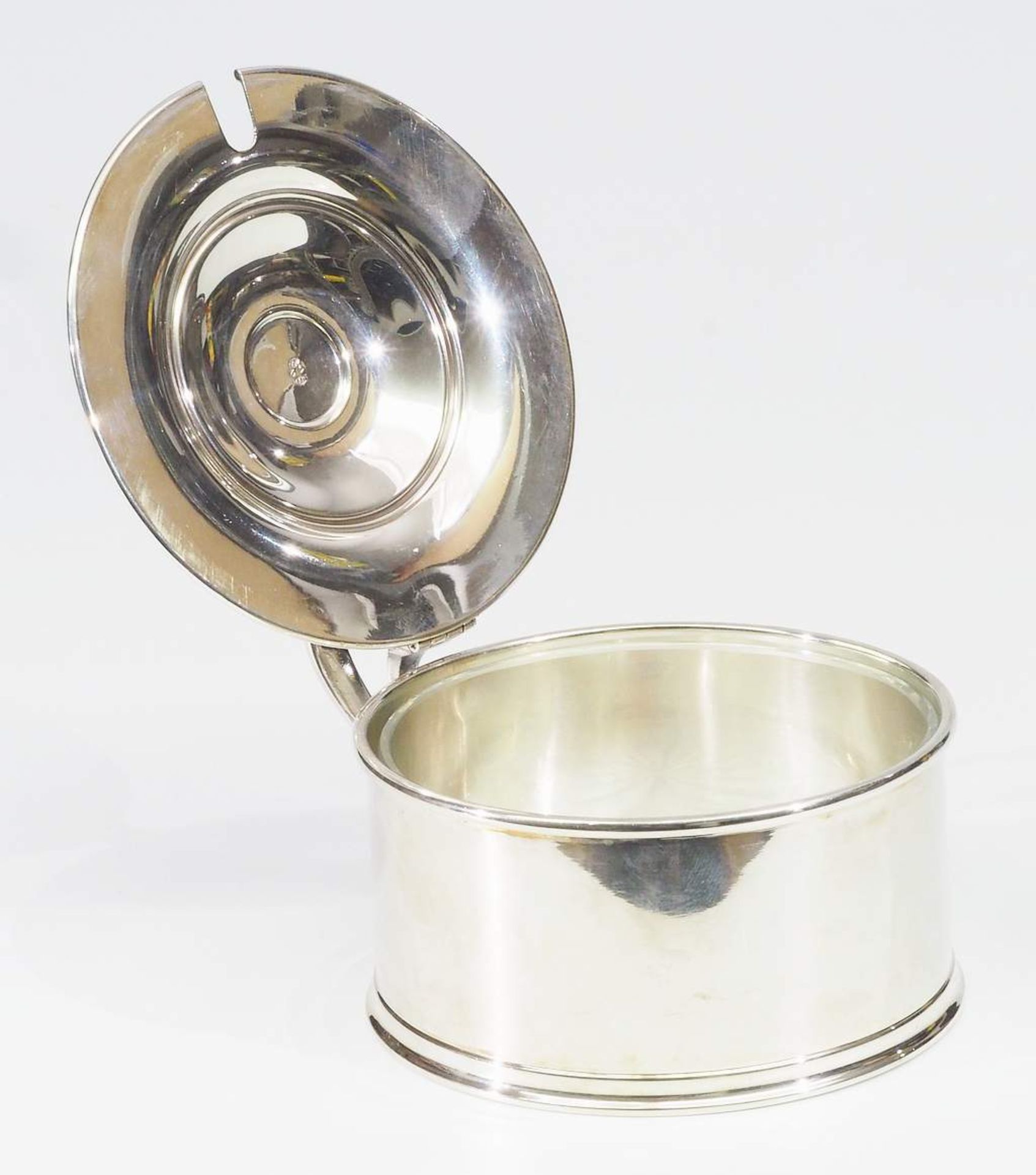 Runde Parmesan-Deckeldose mit Klarglaseinsatz. 800er Silber - Bild 3 aus 5