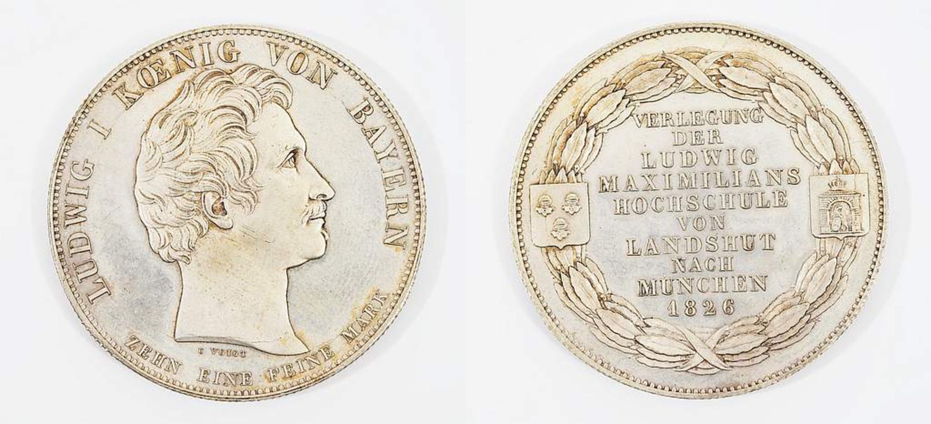 Bayern, Ludwig I. 1825 - 1848, Silber. Geschichtstaler, Ludwig-Maximilian-Hochschule 1826 - Image 2 of 4