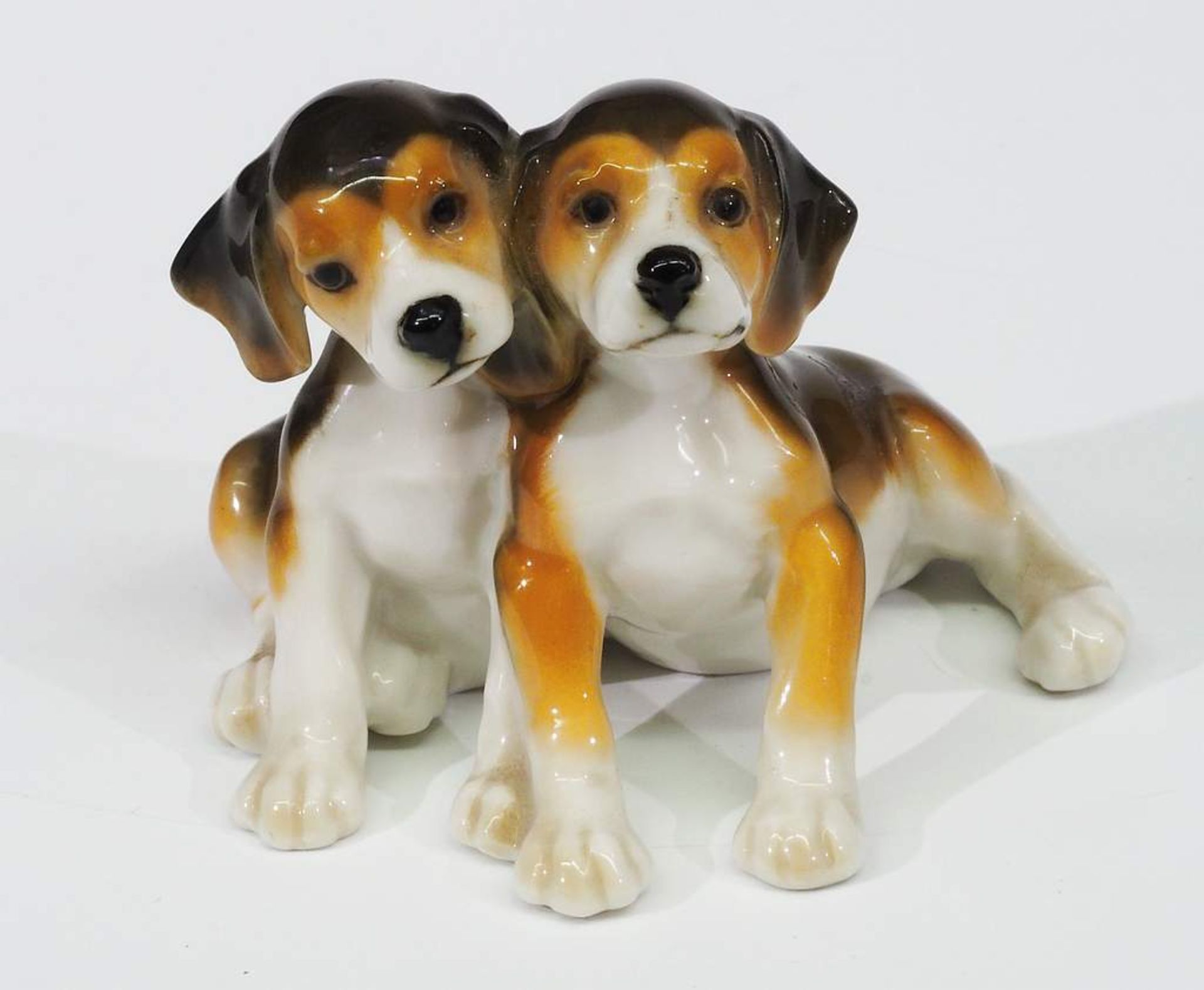 Miniatur-Tierfigurengruppe "Paar sitzende Hundelwelpen", HUTSCHENREUTHER, 20. Jahrhundert. - Bild 2 aus 7