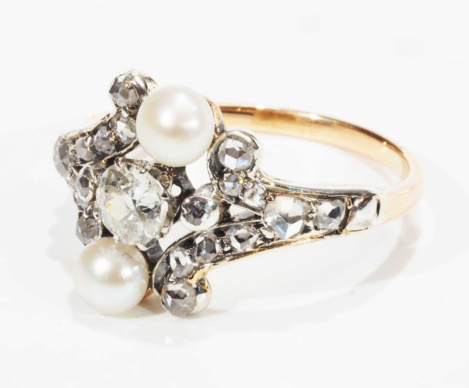 Damenring mit Diamanten und zwei Perlen (antik). - Image 3 of 7
