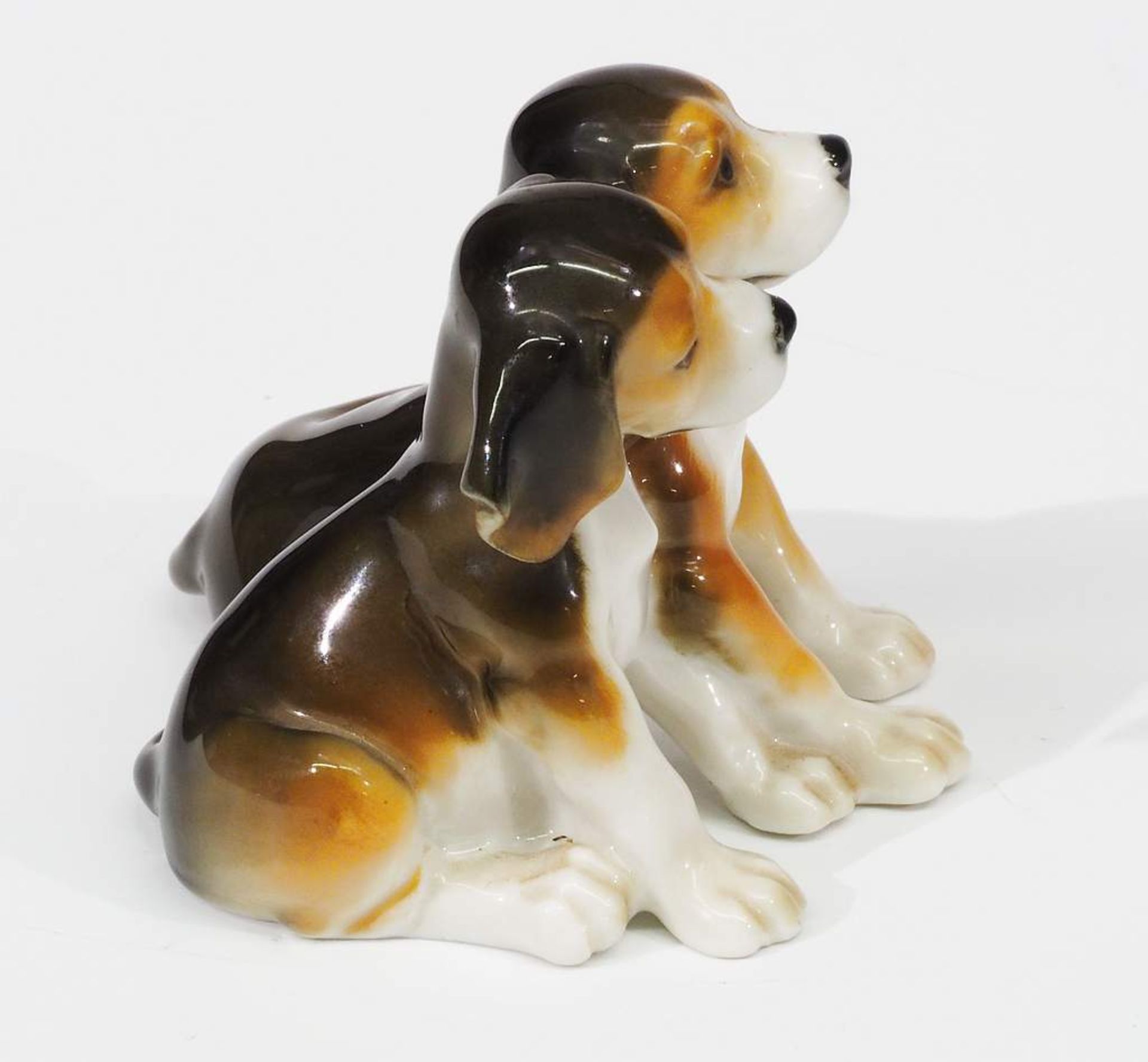 Miniatur-Tierfigurengruppe "Paar sitzende Hundelwelpen", HUTSCHENREUTHER, 20. Jahrhundert. - Bild 3 aus 7