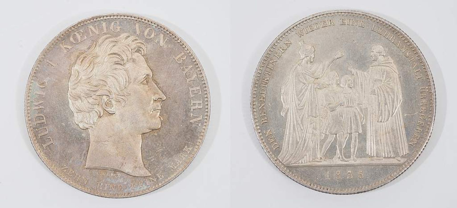 Bayern, Ludwig I. 1825 - 1848, Silber. Geschichtstaler Benediktiner-Lehranstalt 1835, - Image 2 of 4