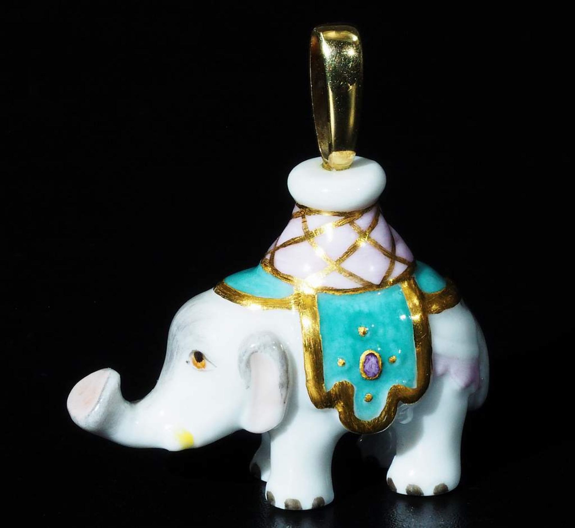 MEISSEN Anhänger "Elefant mit türkis farbener Satteldecke", neuzeitlich. - Bild 2 aus 7