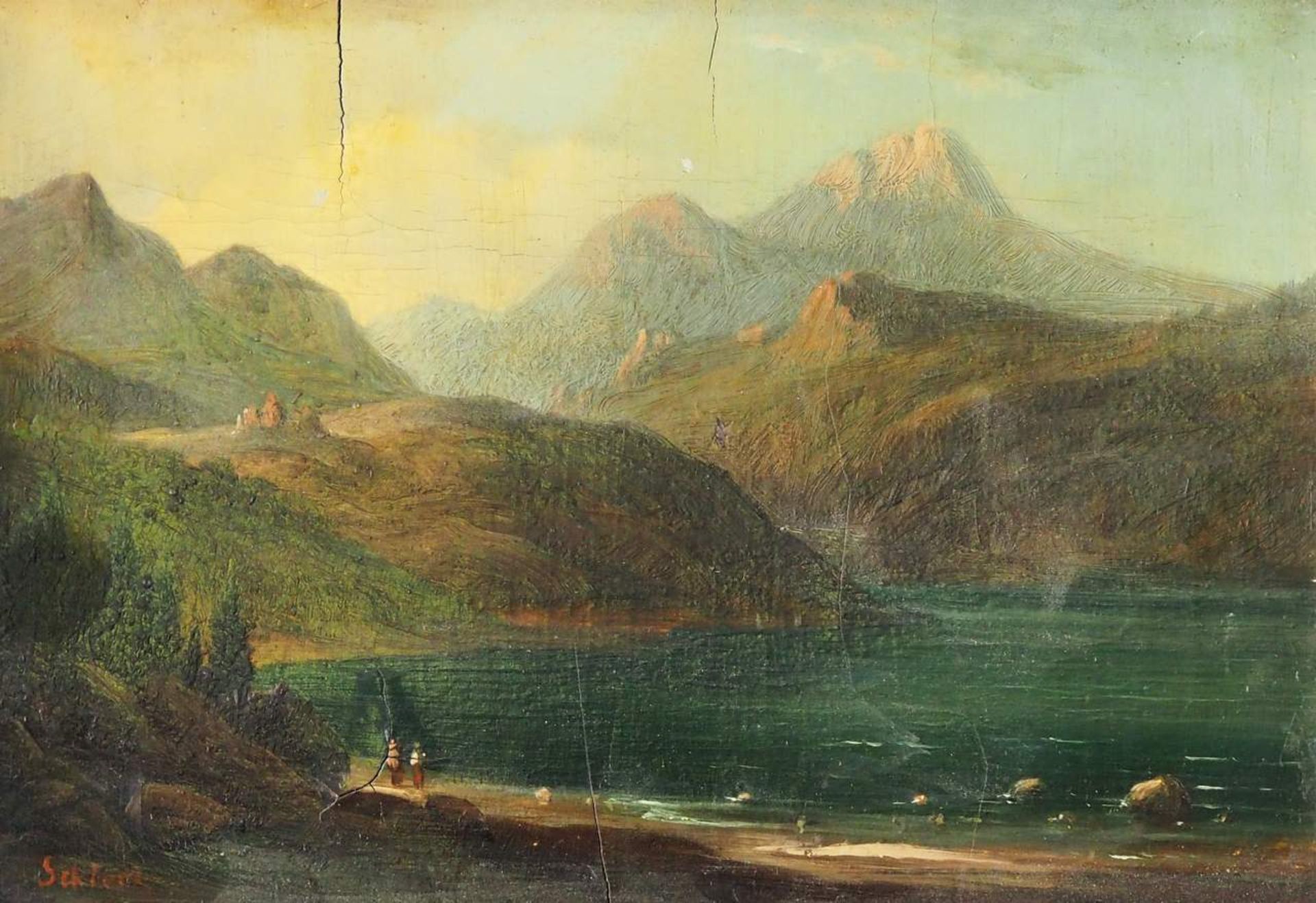 Kleines Gemälde einer Gebirgslandschaft mit See. - Image 2 of 5