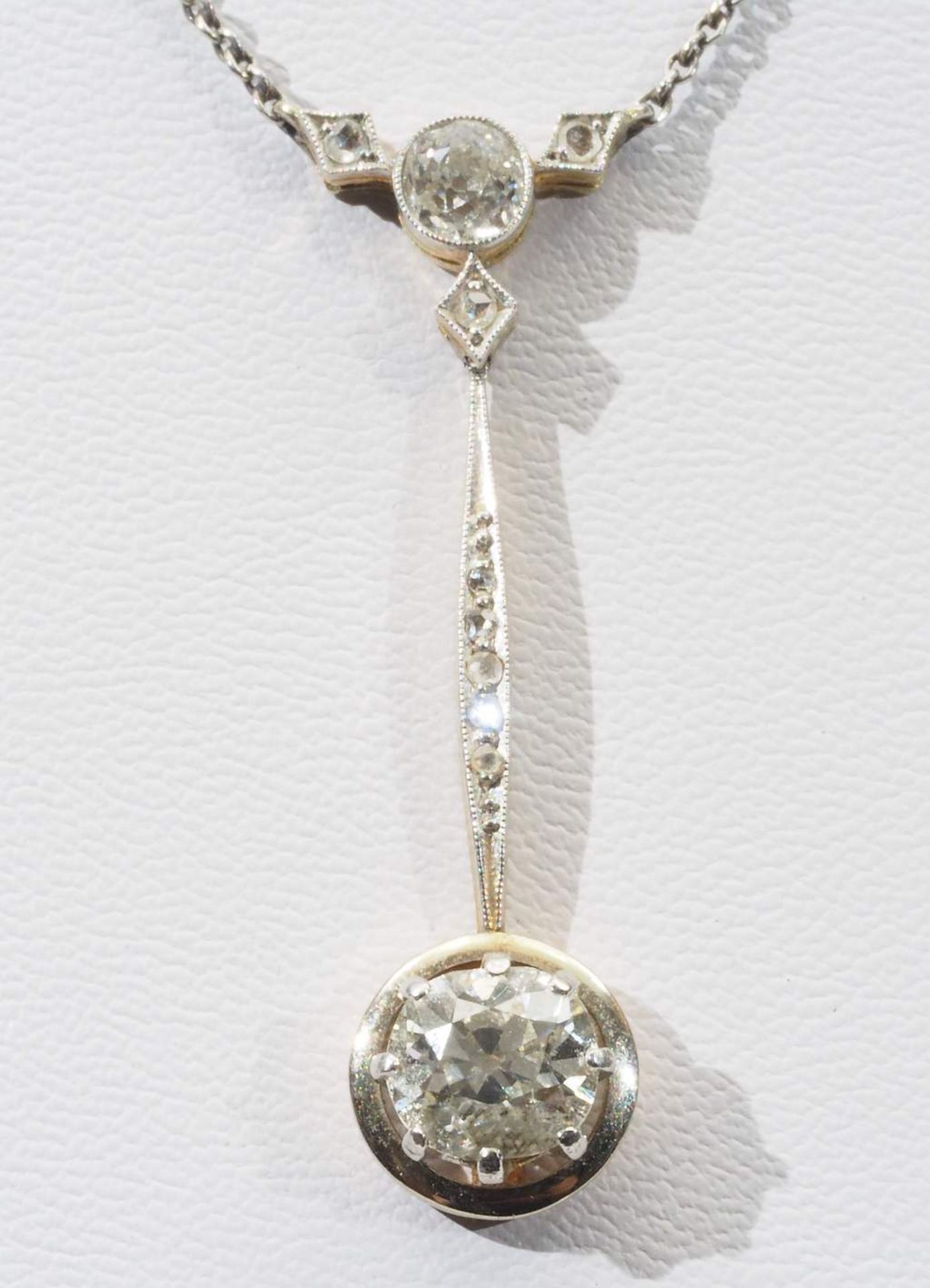 Antikes Diamant Schenkelcollier, um 1910/20, Platin und 585er Gelbgold. - Image 3 of 5