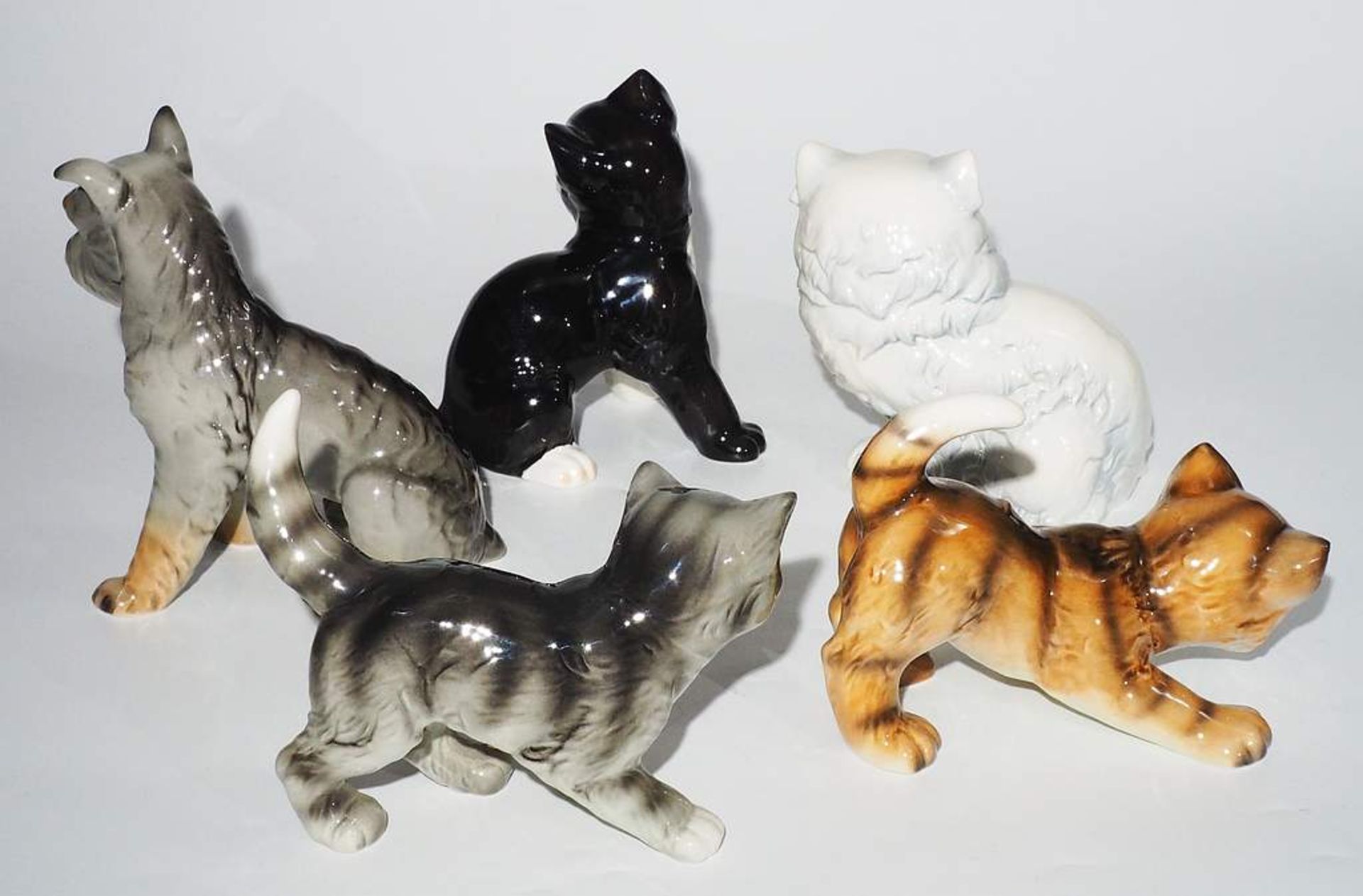 Konolut mit fünf Tierfiguren, vier Katzen und ein Boxer. GOEBEL Germany bzw. W-Germany, 20. Jahrhu - Image 3 of 5