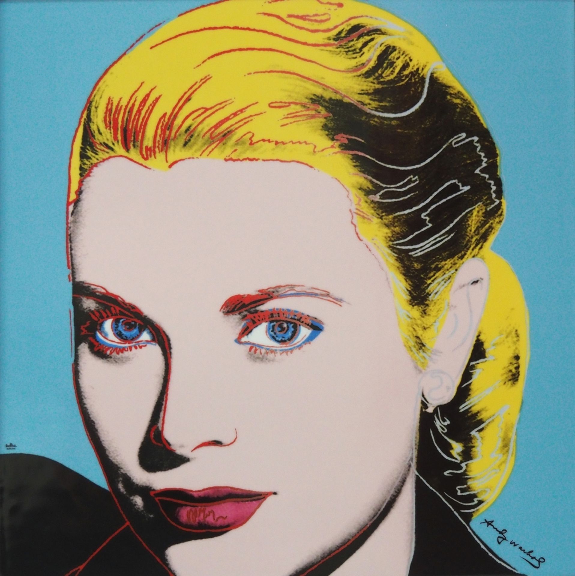 Nach ANDY WARHOL (1928 - 1987). Wandbild Porzellankachel Grace Kelly "Light Blue".