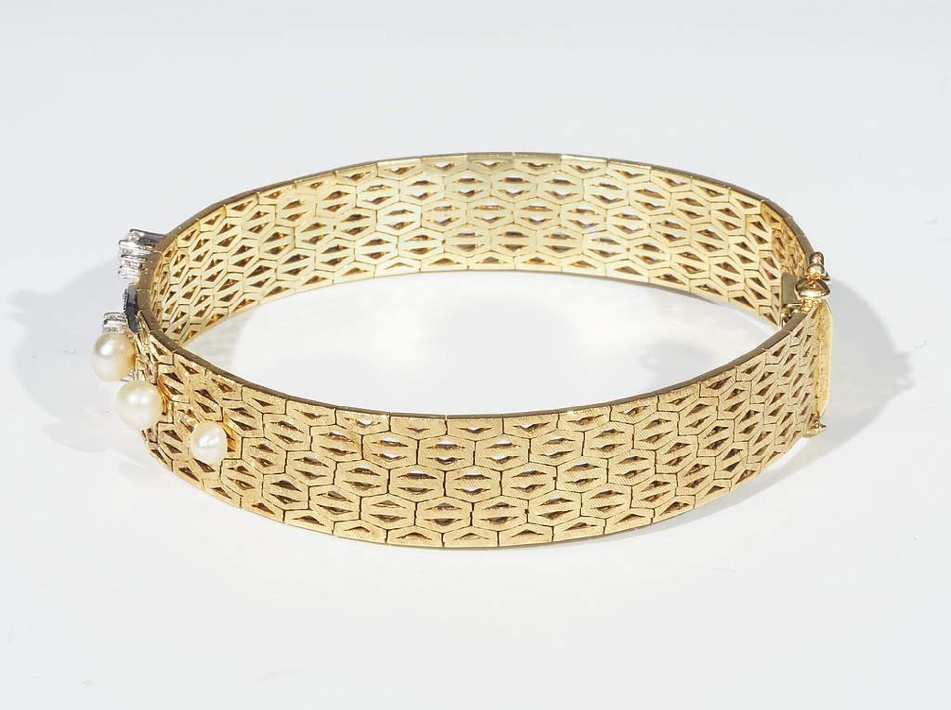 Armband, 585er Gelbgold mit Brillant- und Perlbesatz. - Bild 4 aus 7