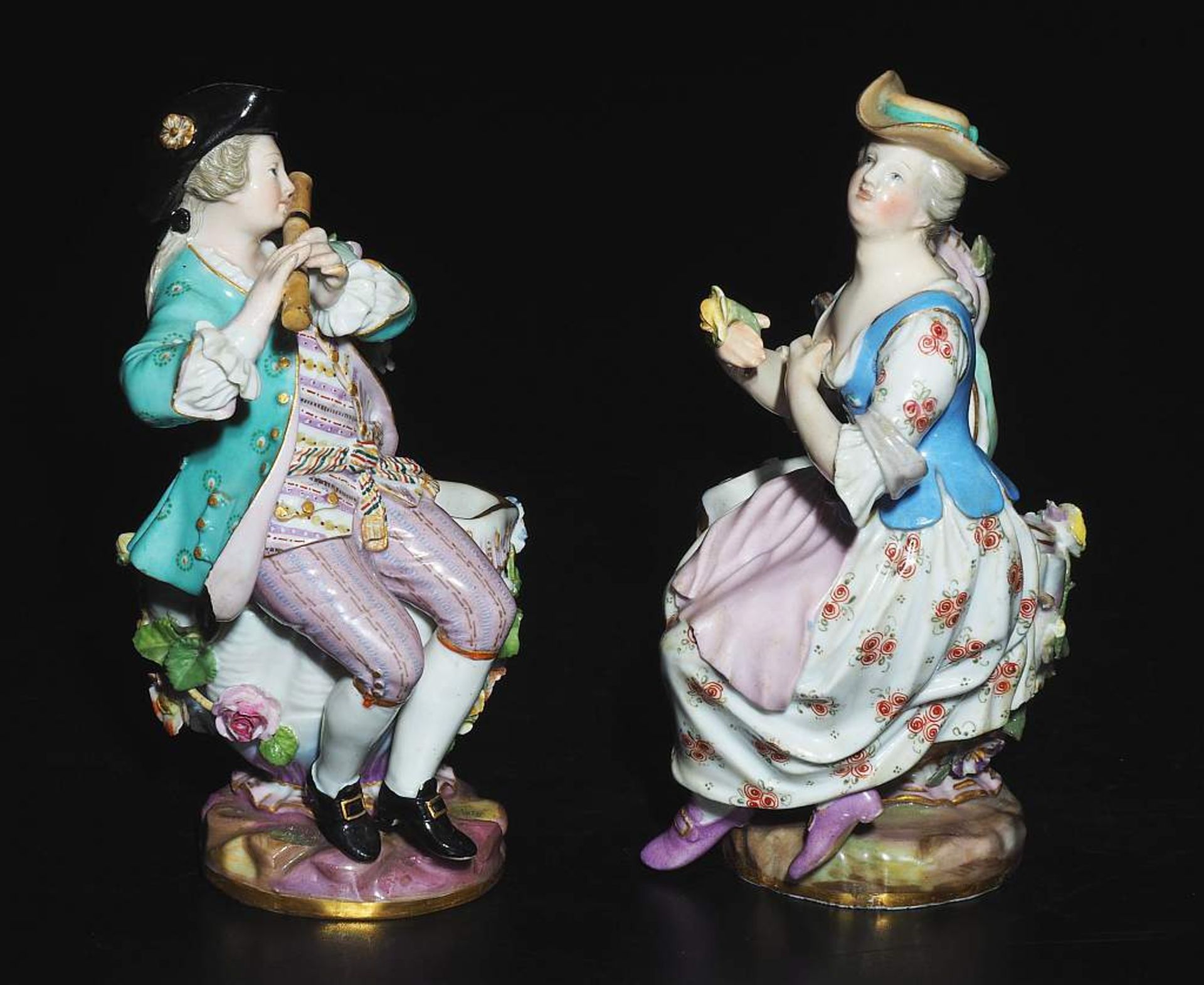 Pendant Gärtnerpaar-Figurenschalen. MEISSEN um 1860, 1. Wahl. - Image 4 of 8