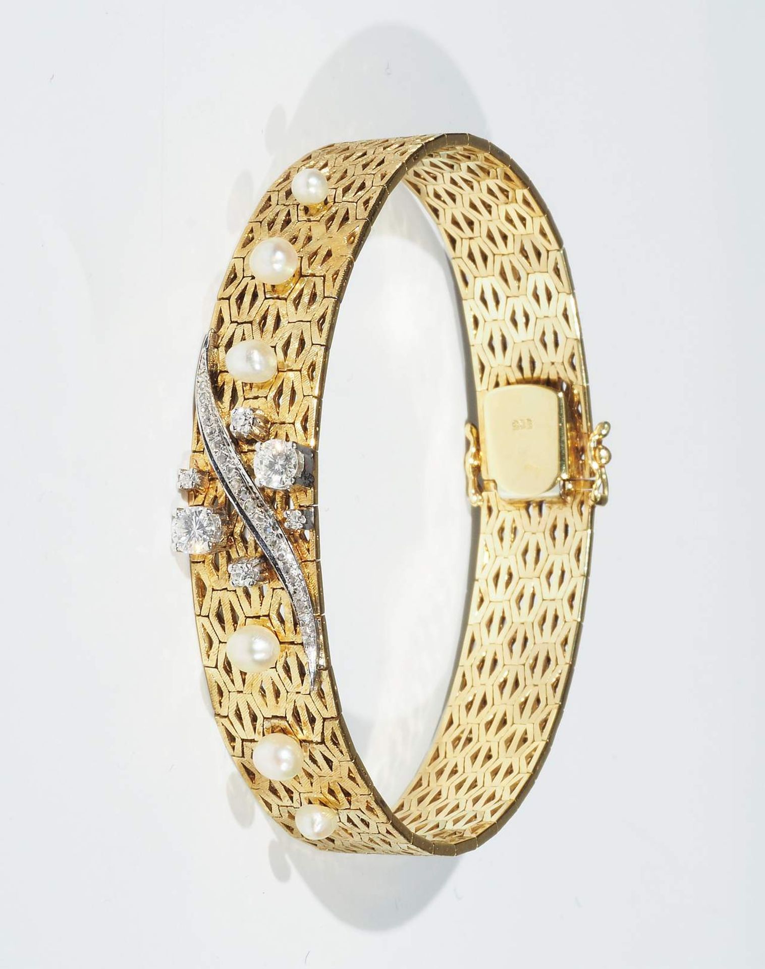 Armband, 585er Gelbgold mit Brillant- und Perlbesatz. - Bild 2 aus 7