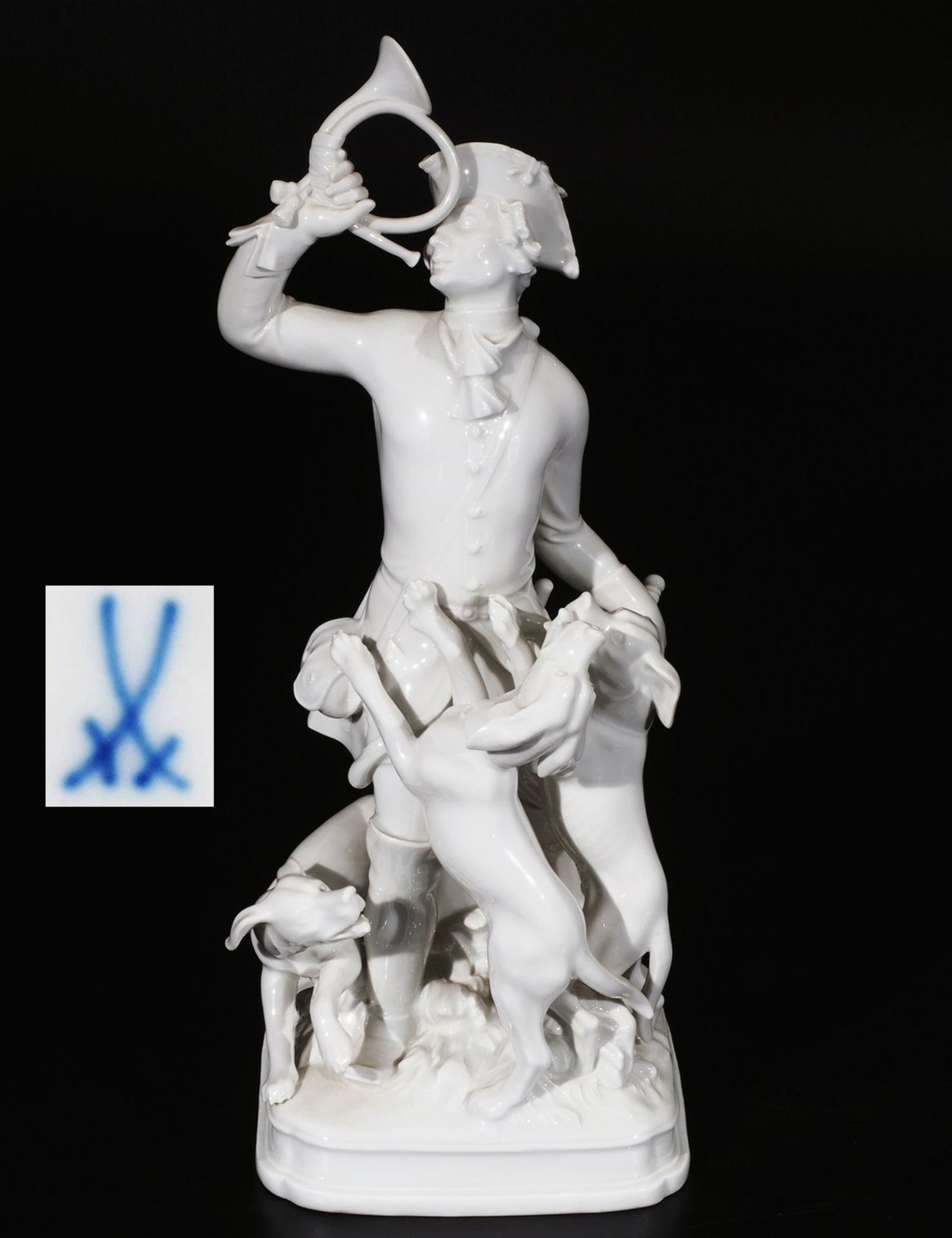 Figurengruppe "Jäger mit Jagdhunden", MEISSEN 1987, 1. Wahl.