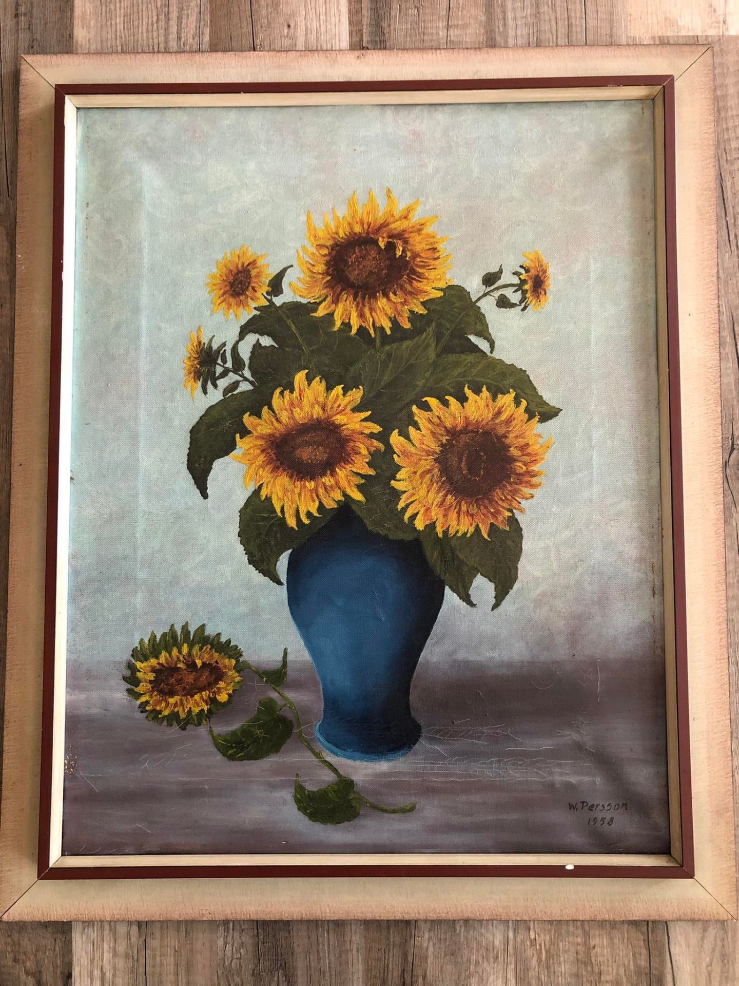 Sonnenblume auf Leinwand von W.Persson 1958