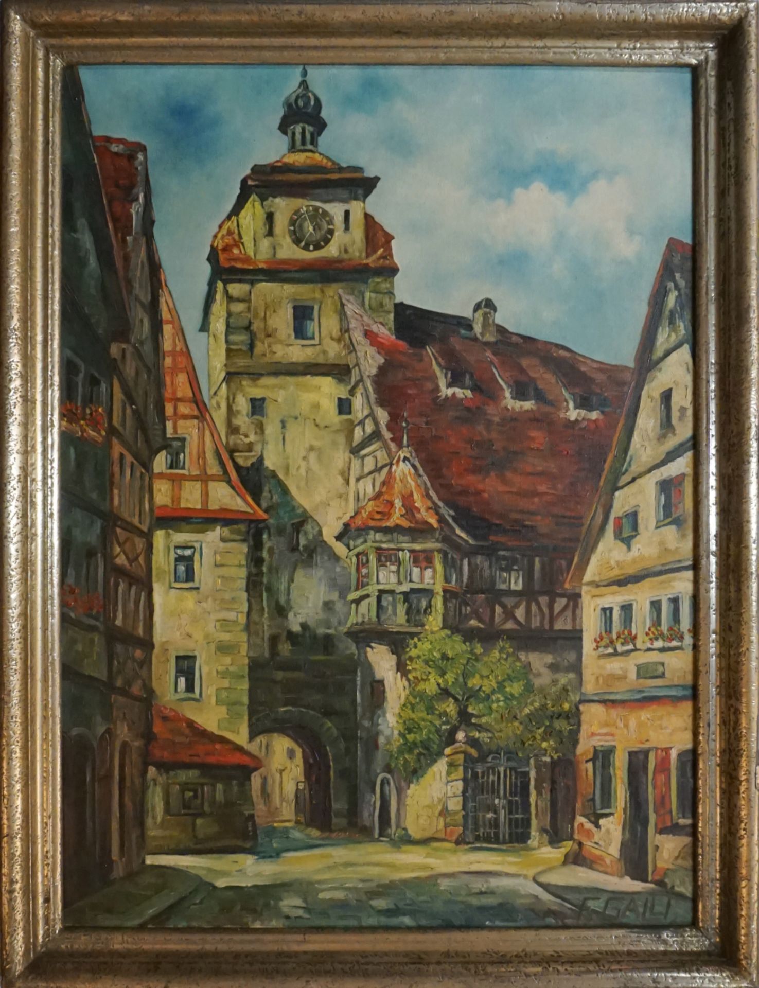 1 Konv. Ölgemälde 20. Jh. versch. Künstler: r.u. sign. F. GALLI "Rothenburg ob der Tauber" 79,5x59cm - Bild 2 aus 3