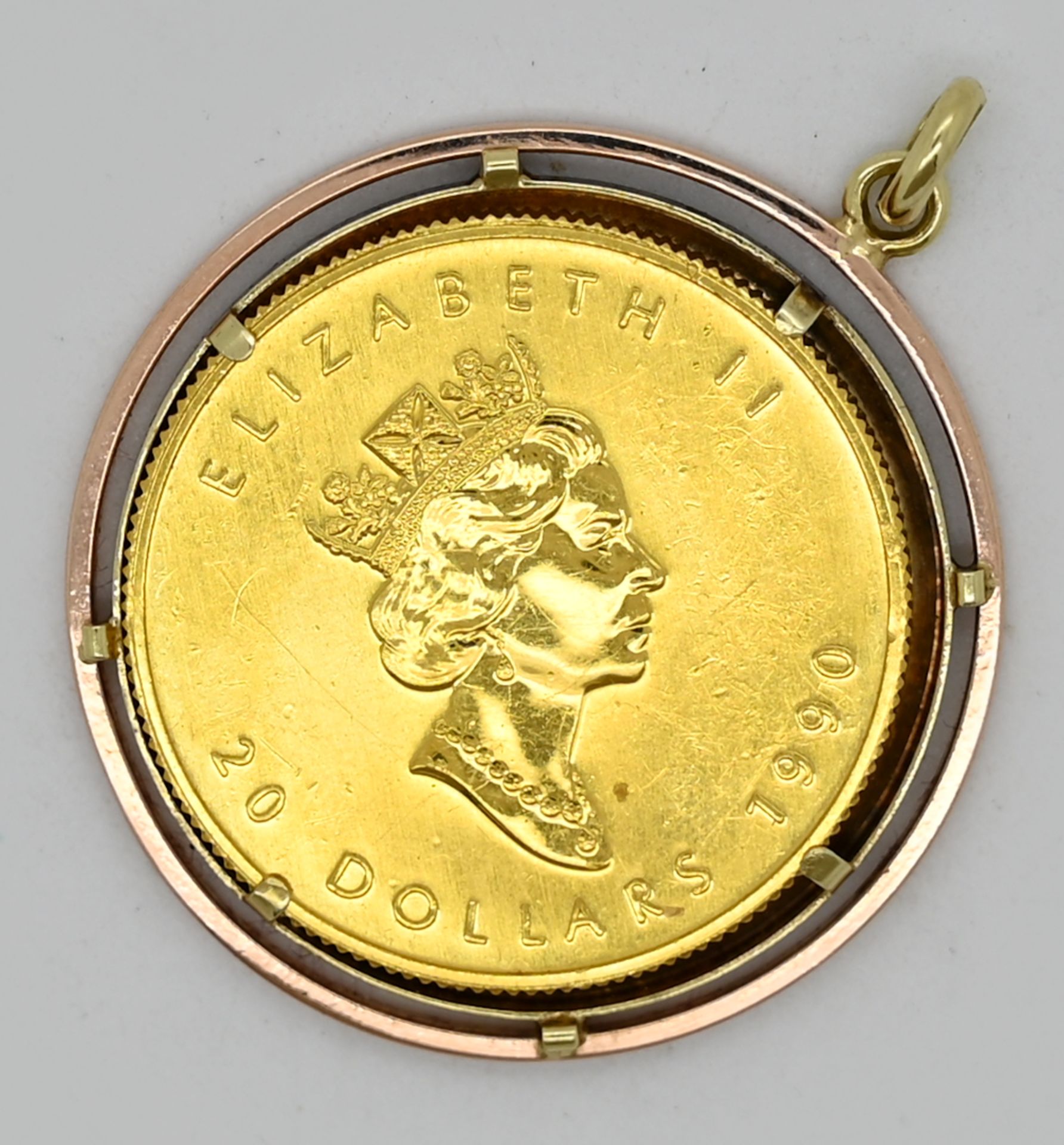 1 Anhänger GG 14ct. m. gefasster Goldmünze "Canada - halbe Oz" Tsp.