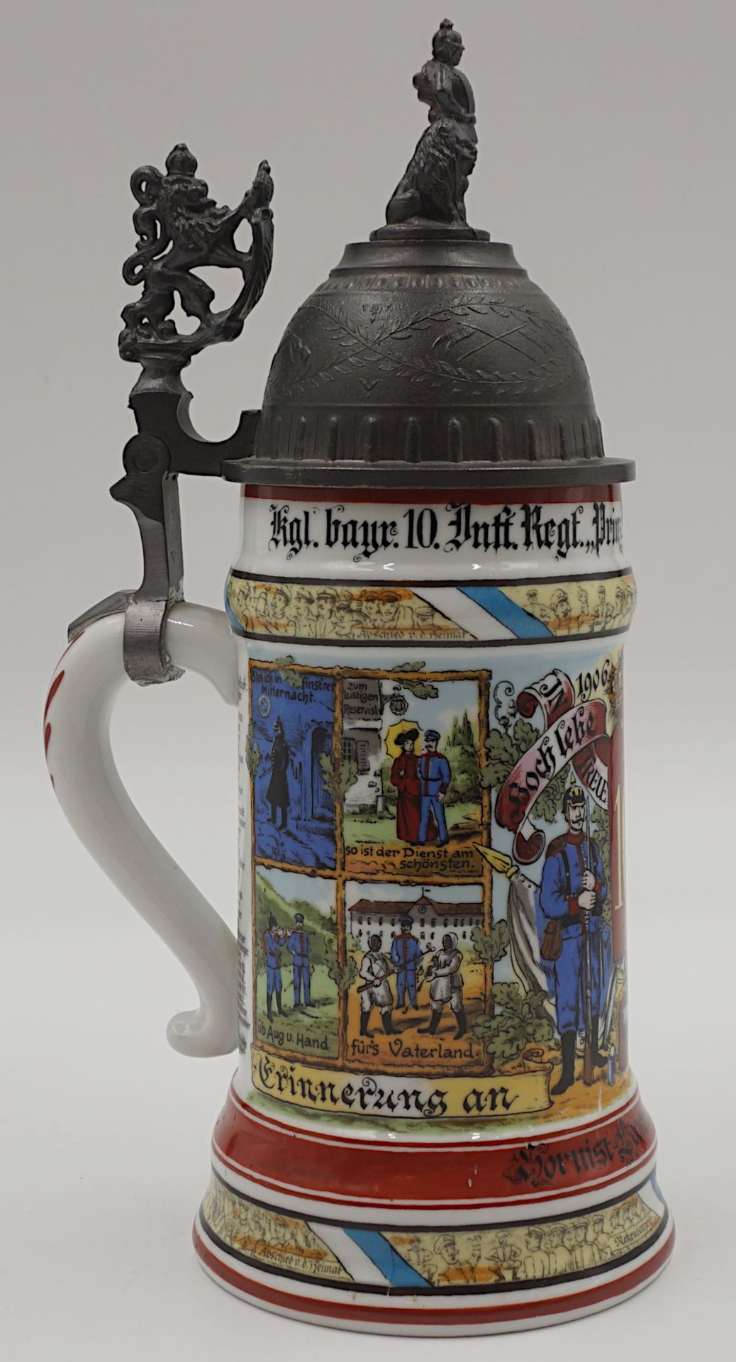 1 Reservistenkrug Porzellan bez. "Kgl. bayr. 10. Inft. Regt. Prinz Ludwig V. Comp. Ingolstadt 1906-0 - Image 2 of 6