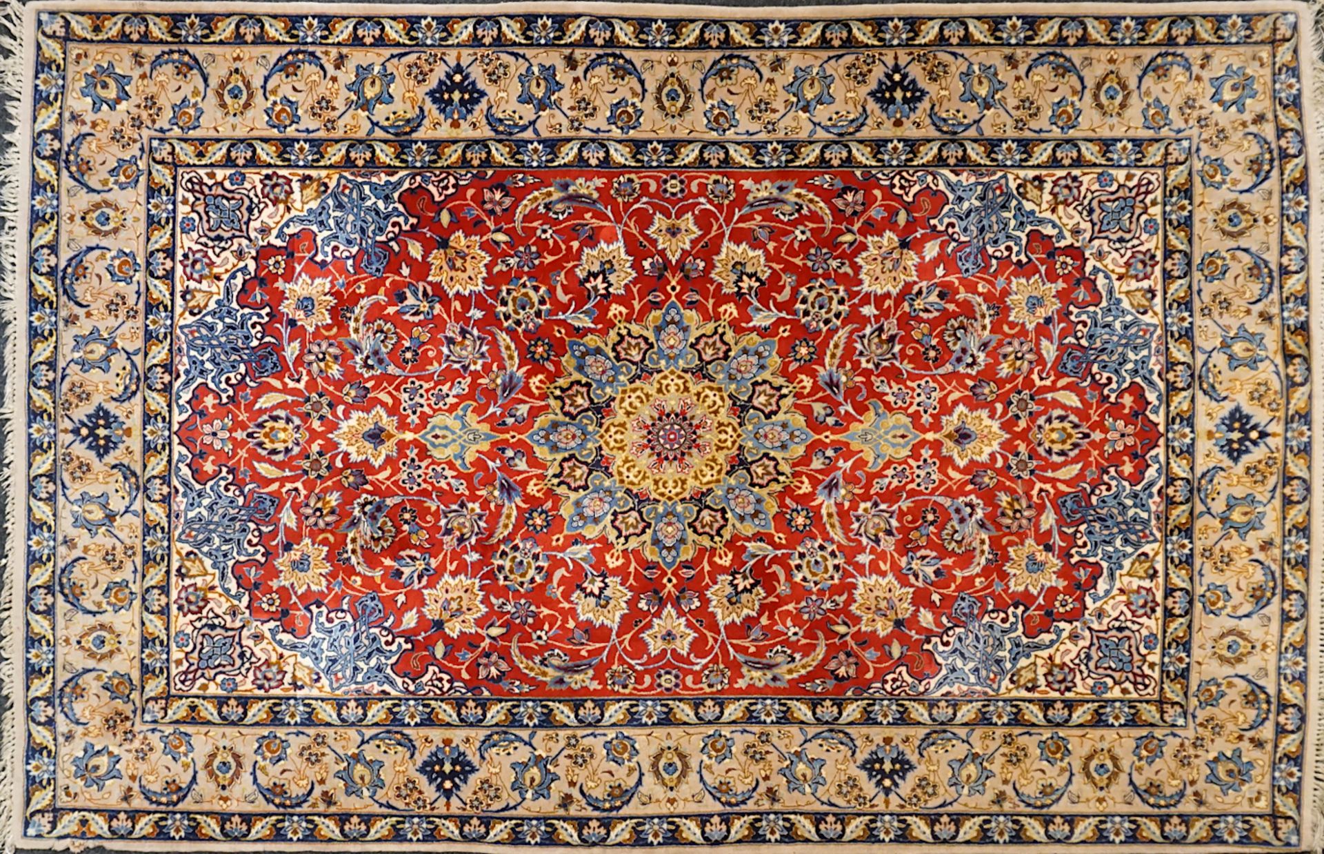 1 Orientteppich ISFAHAN, Iran 20. Jh. Achtpassmedaillon ca. 170x109cm, Zertifikat, Fransen , Asp.