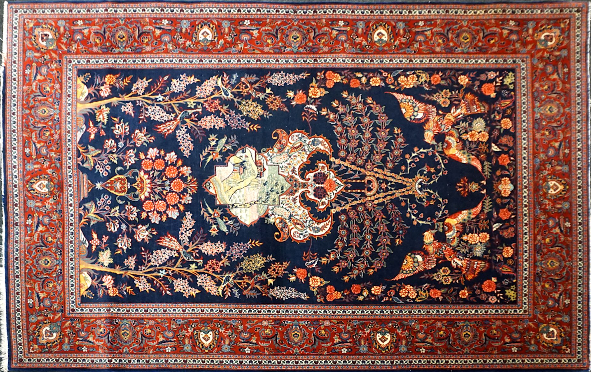 1 Orientteppich 20. Jh. wohl mit Seidenanteil "Reicher Blumen-/Rankendekor" ca. 280x218cm