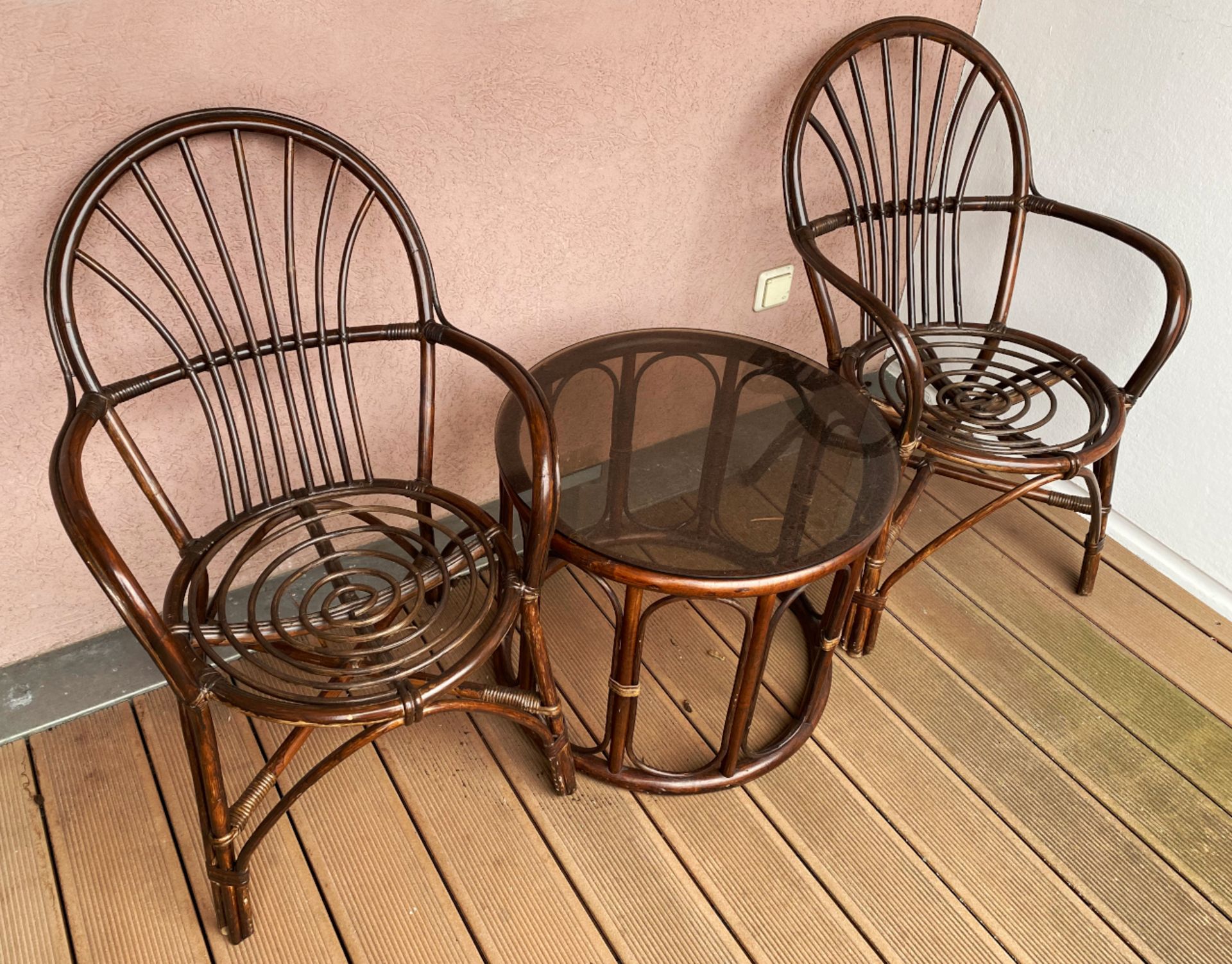 Set Gartenmöbel Tisch + 2 Stühle Rattan